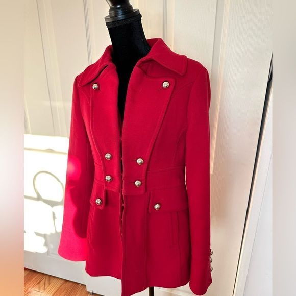 WHITE HOUSE BLACK MARKET Women's Red pea coat trench jacket pearl button
Sz M - Picture 16 of 16